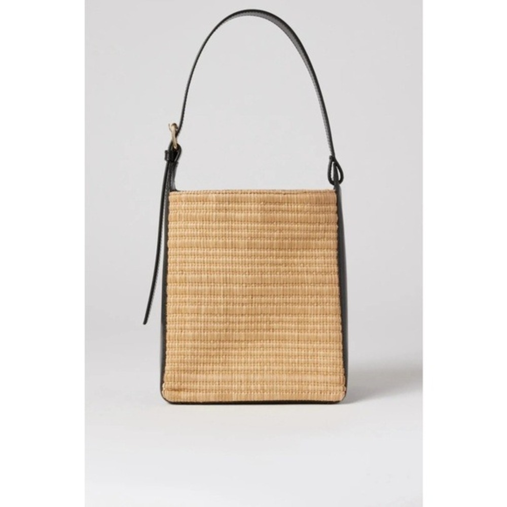 A.P.C. Sac Virginie Straw & Leather Bucket Bag Black Natural $685
